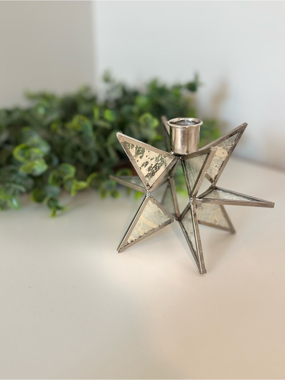 Silver Stained Glass Moravian Star Candlestick Holder